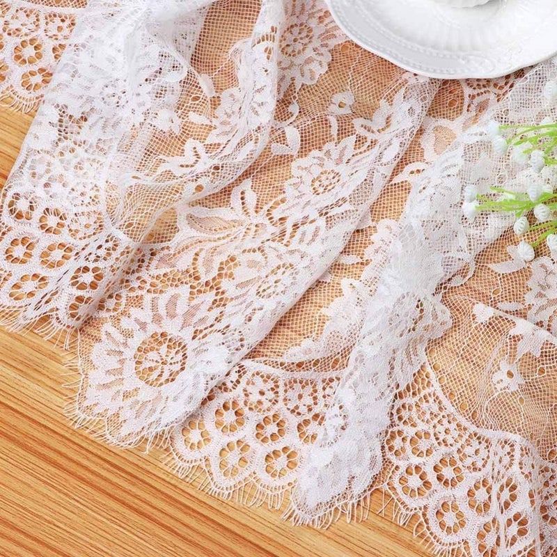 QueenDream White Lace Tablecloth 60 X120 Inches Rectangular Thanksgiving Table Cloth Vintage Embroidered Lace Fabric Overlay for Rustic Wedding Fall Tea Party Home Decor - Image 4